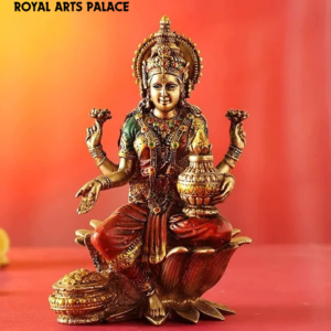 Goddess Lakshmi Devi Idol Sitting On Lotus Resin Statue