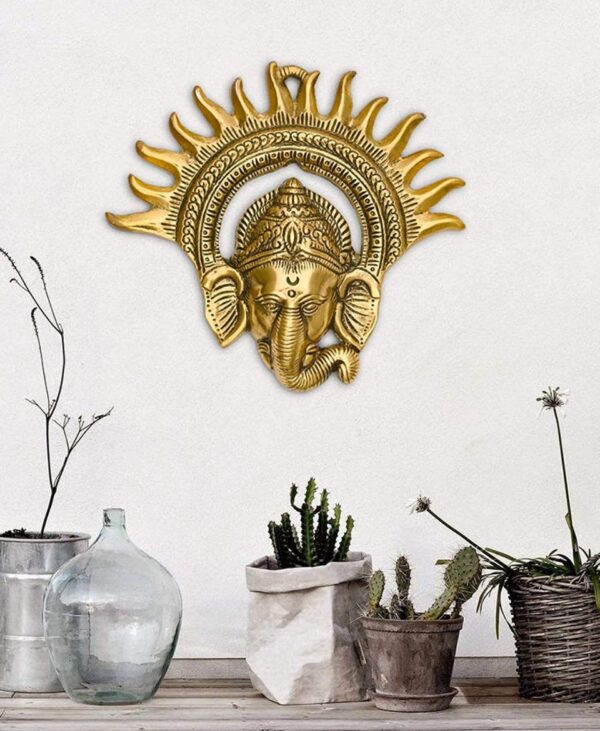 Lord Ganesh Head Wall Hanging Metal Idol Statue Home Decor