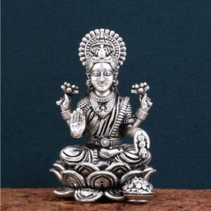 Buy Silver Lakshmi Idol Lakshmi Devi Mata on Lotus 3d Solid