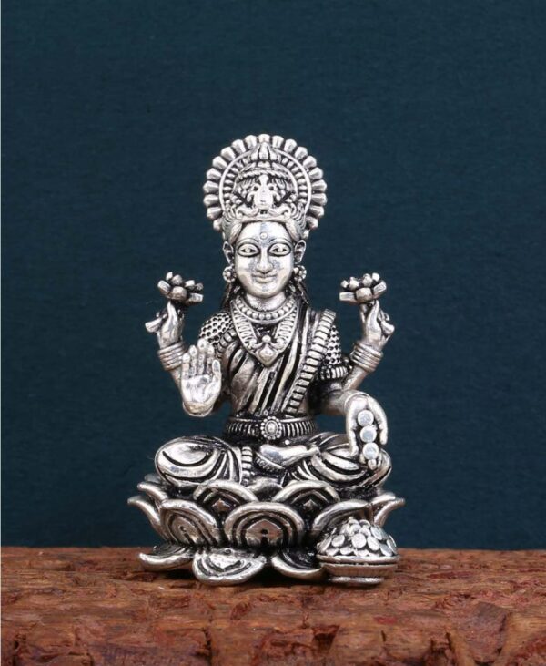 Buy Silver Lakshmi Idol Lakshmi Devi Mata on Lotus 3d Solid