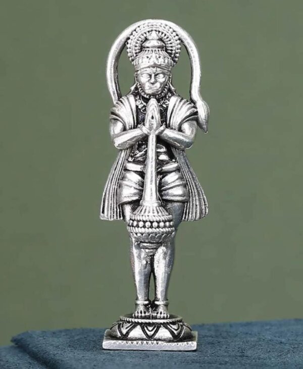 Lord Hanuman Silver Standing Idol 3D solid Hindu God Statue