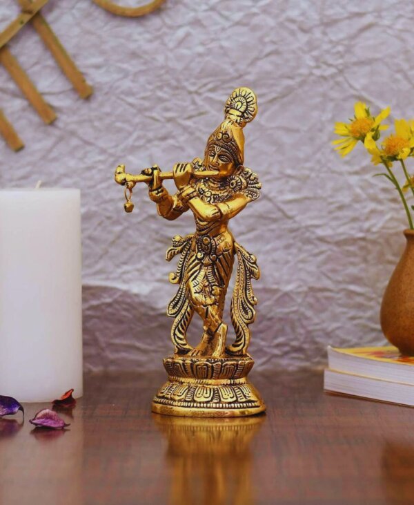 Shree Krishna Standing Metal Idol Playing Flute