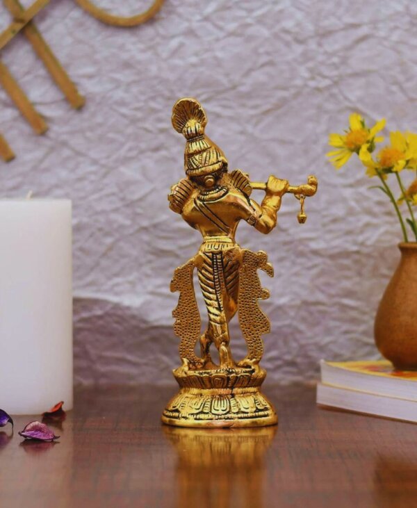 Shree Krishna Standing Metal Idol Playing Flute