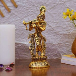 Shree Krishna Standing Metal Idol Playing Flute