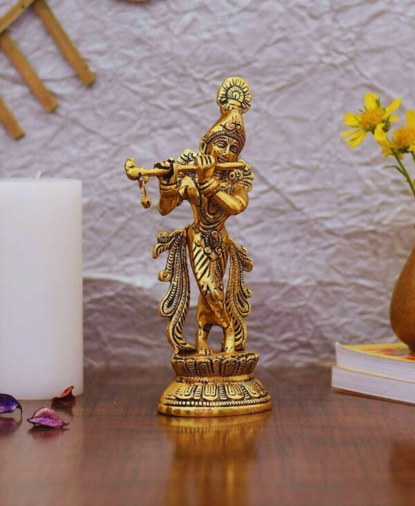 Shree Krishna Standing Metal Idol Playing Flute