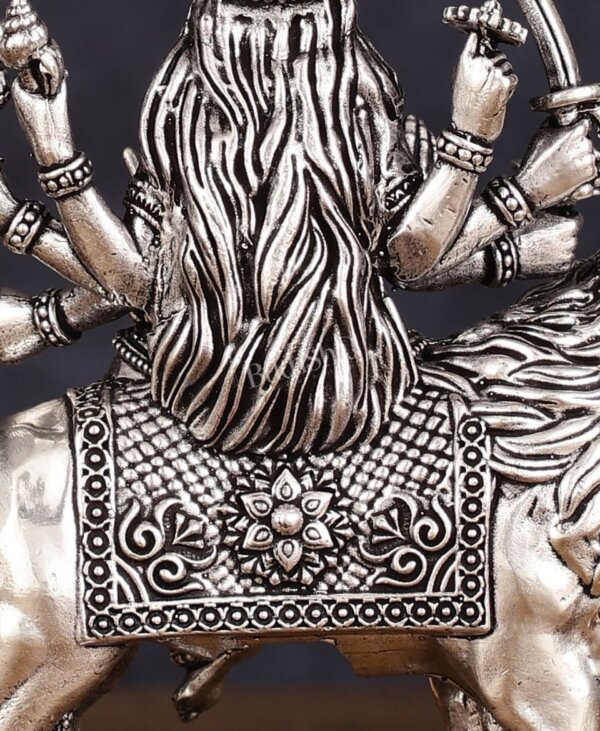 Brass Silver Plated Goddess Durga Ambe Mata Sitting on Lion