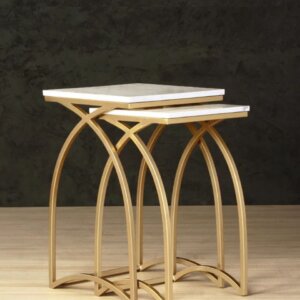 Elegant 2-Piece Brisbane Marble Nesting Table Luxe Gold